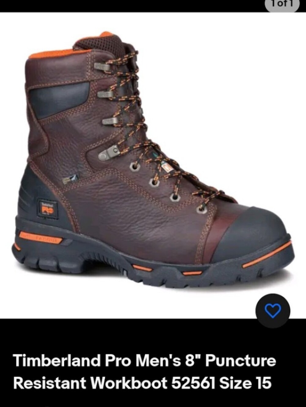 Timberland PRO Brown Leather Work Boot with Black & Orange Accents
